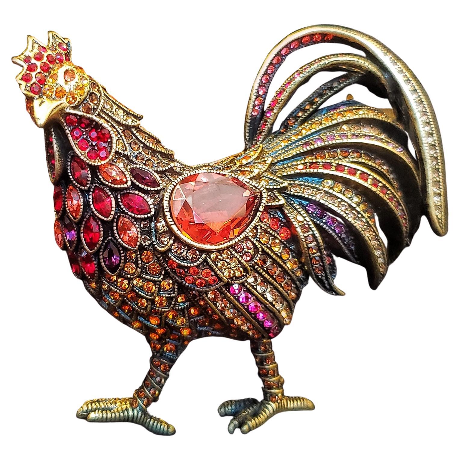 Heidi Daus Uptown Spanish Rooster Crystal Accented Pin Brooch For Sale
