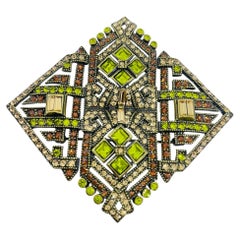 HEIDI DAUS: spilla-ciondolo vintage in stile Art Déco con strass color oro, completa di scatola