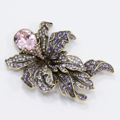Heidi Daus Wild Orchid Amethyst Crystal Pin Brooch and Clip On Earring Set
