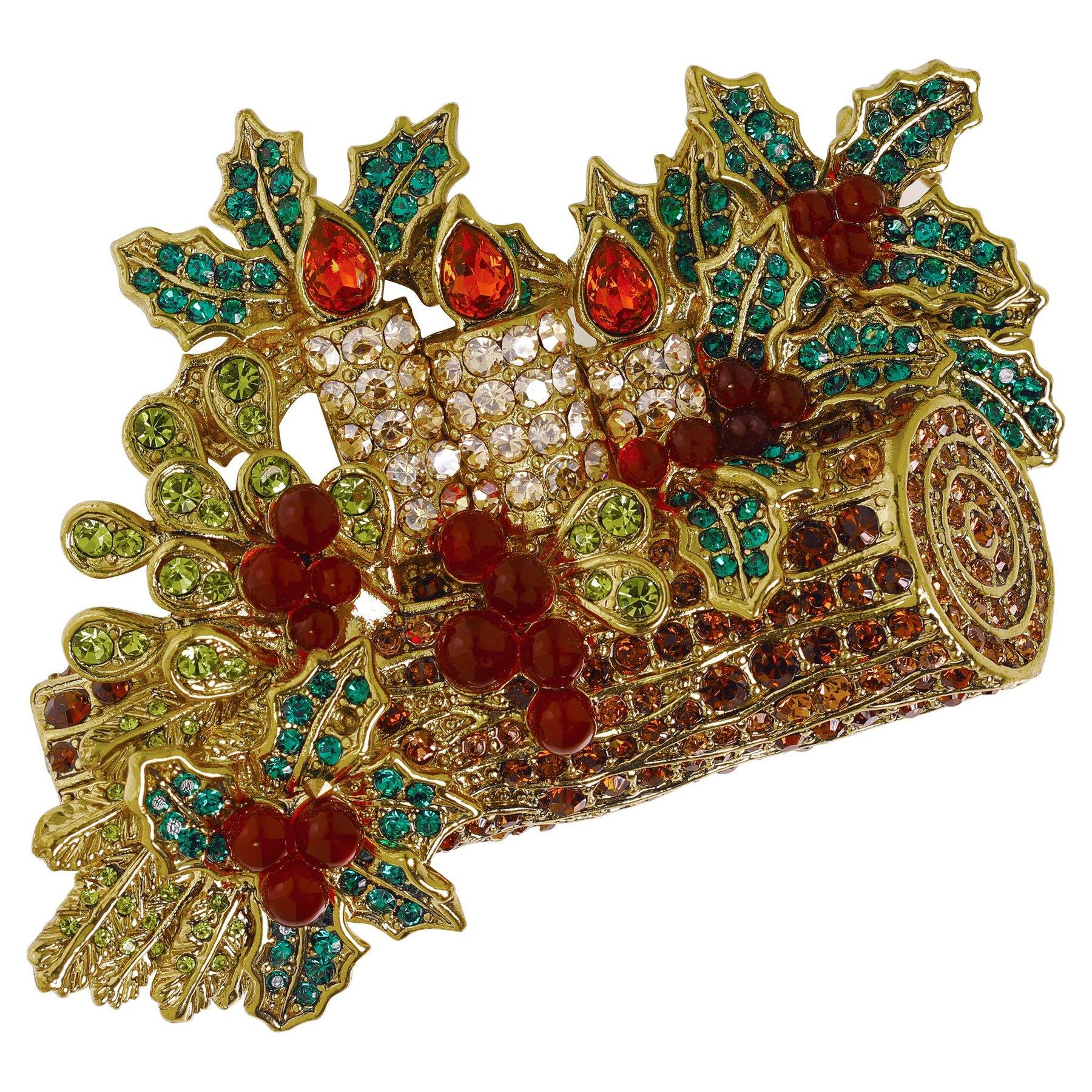 Heidi Daus Yuletide Greetings Crystal Accented Pin Brooch In New Condition For Sale In Houston, TX