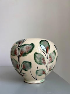 Vase en céramique à fleurs crème de Heidi Fournier, années 2000