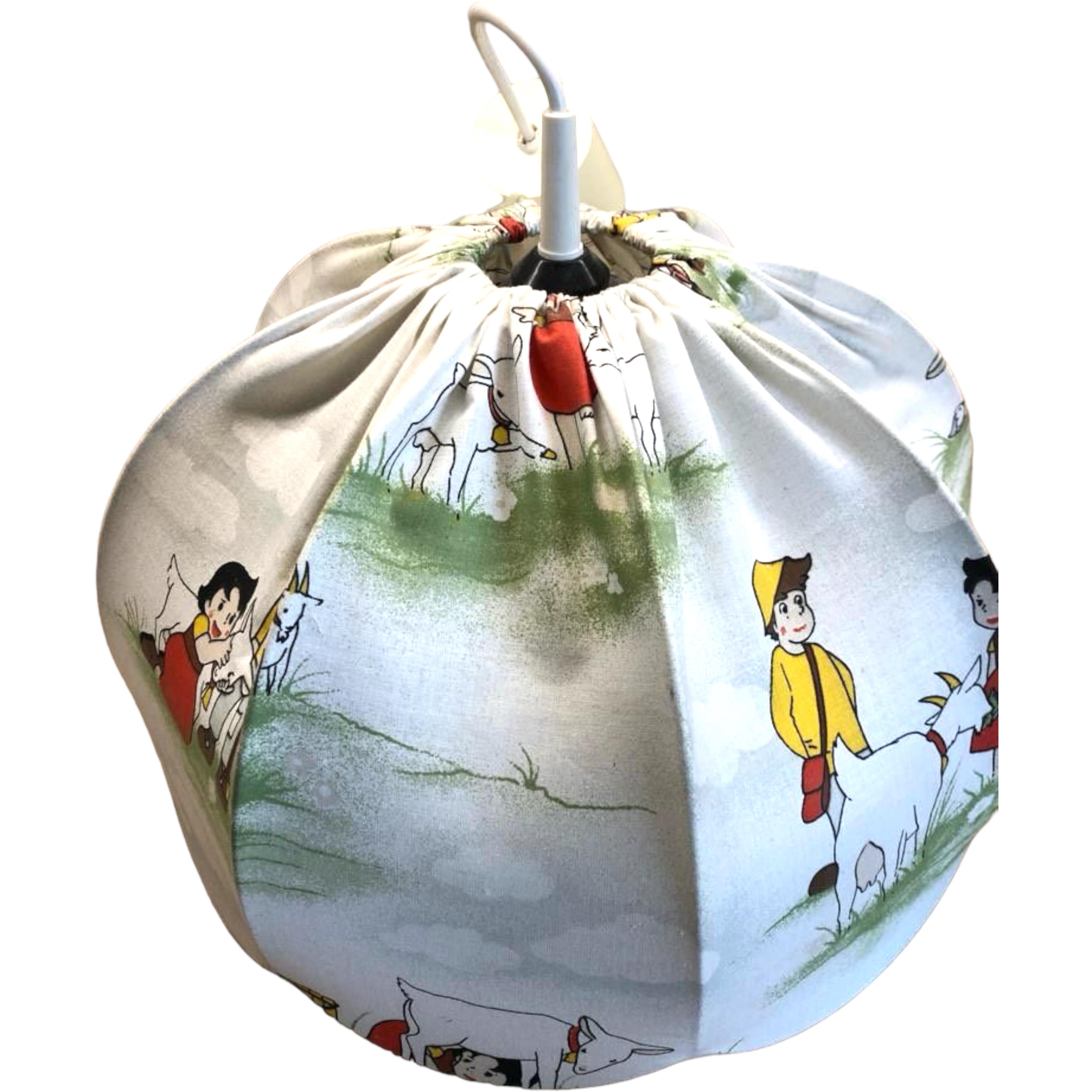 A beautiful Pendant light made of wire covered with fabric with motives of the well known Japanese cartoon Movie 