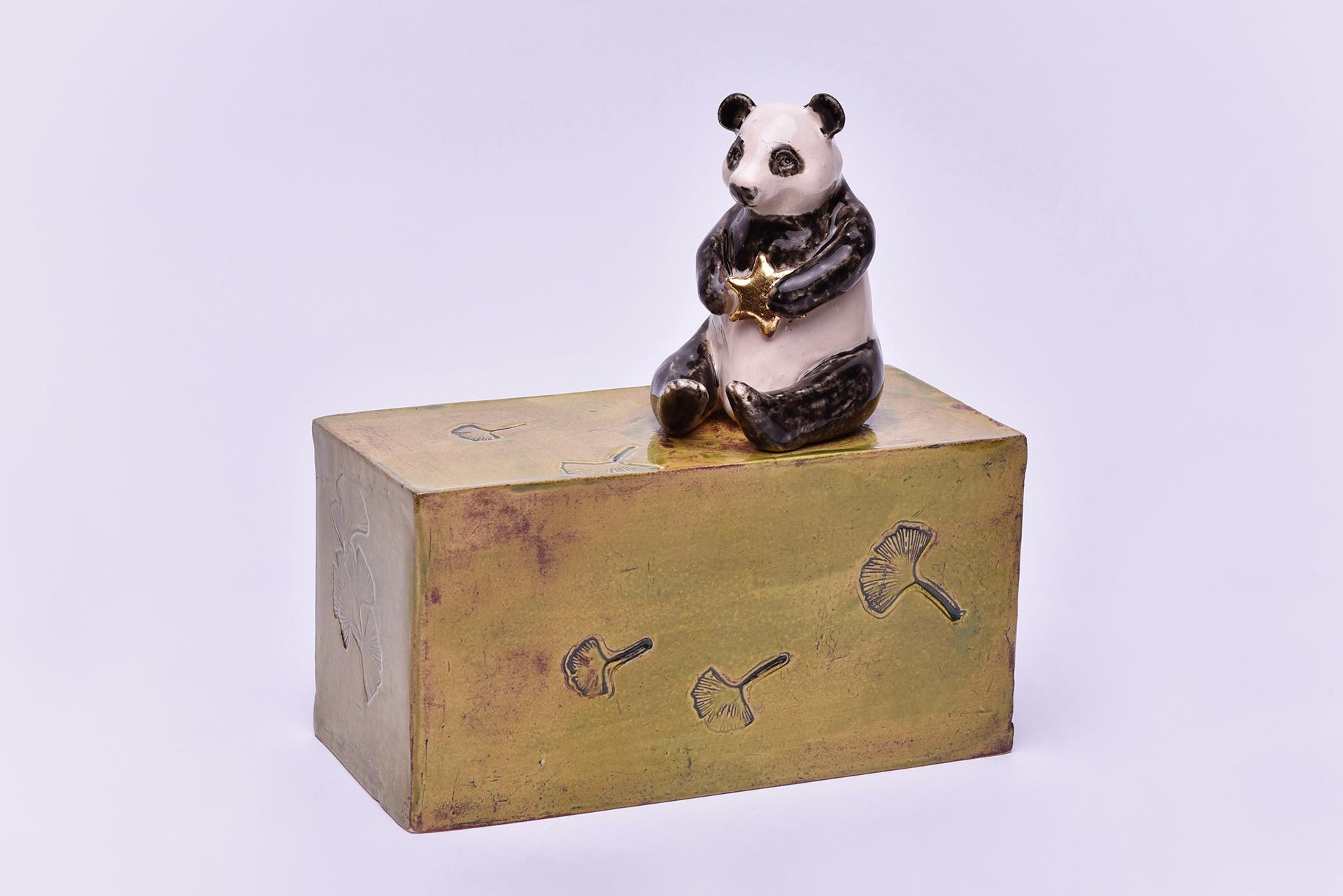 Ceramic panda bear urn, handcrafted ceramic urn by Heidi Hartmann