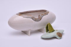 Handcrafted Oval Ceramic Urn with Ginko Leaf by Heidi Hartmann