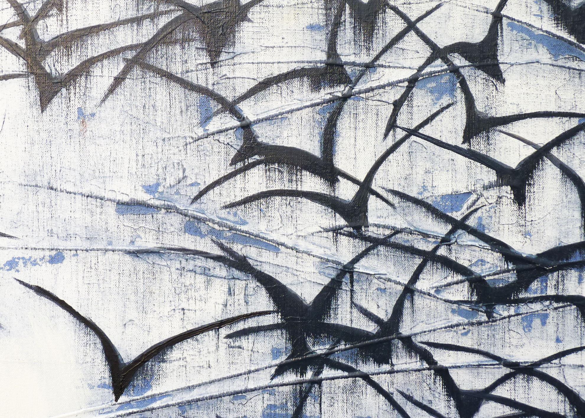 Schema di volo, pittura ad olio astratta - Abstract Painting Grigio di Heidi Hybl