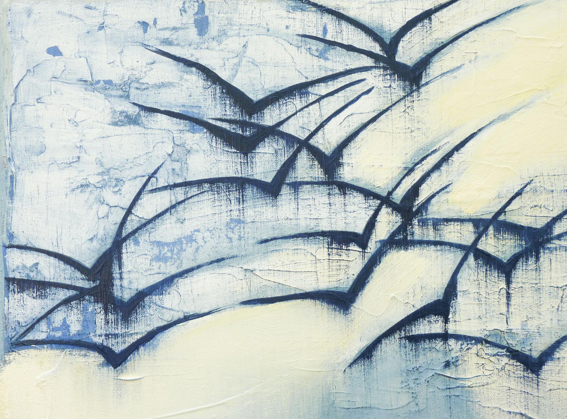 <p>Commenti dell'artista<br>L'artista Heidi Hybl ritrae un'opera concettuale astratta con uccelli in volo. Piuttosto che identificare razze specifiche, gli uccelli sono rappresentati vagamente come uno stormo in movimento. Con una tavolozza minimale