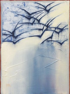 In volo, pittura ad olio astratta