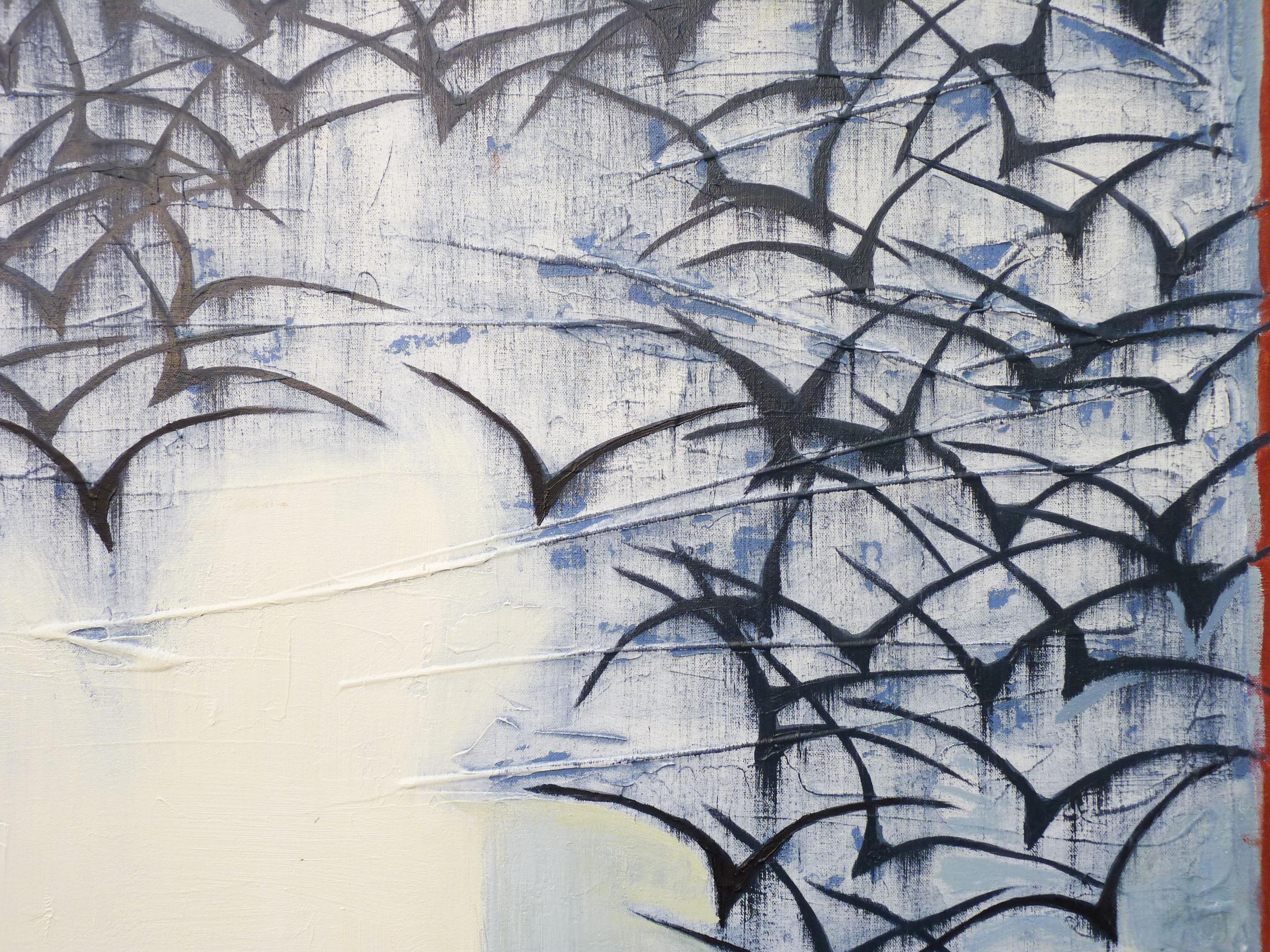 Migrazione aerea, pittura ad olio astratta - Abstract Painting Grigio di Heidi Hybl