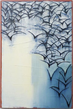 Migración aérea, pintura al óleo abstracta