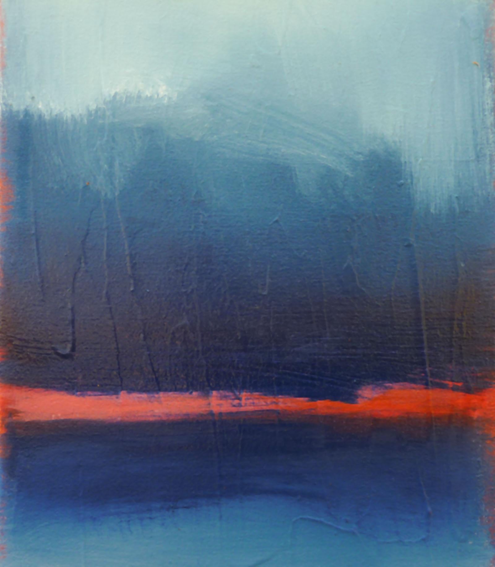 Qualità di un momento, Pittura ad olio astratta - Landscape Painting Blu di Heidi Hybl
