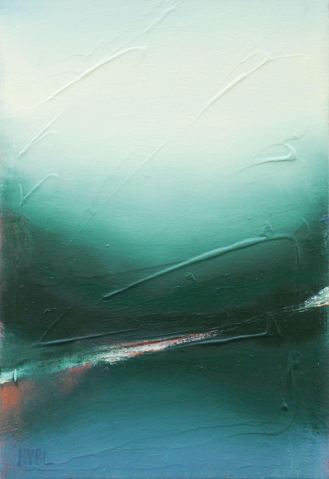 Reale e immaginato, Pittura ad olio astratta - Abstract Painting Blu di Heidi Hybl