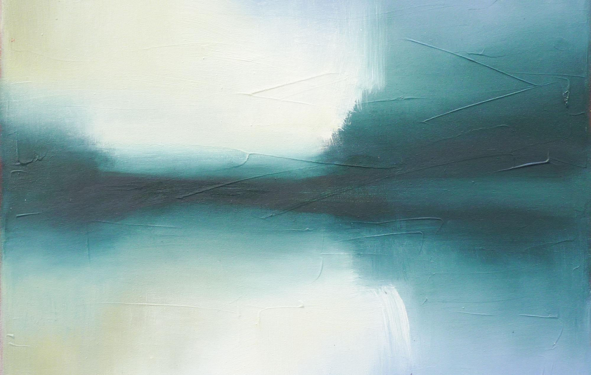 Impatto reciproco, Pittura a olio astratta - Abstract Painting Blu di Heidi Hybl