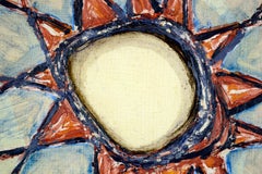 Rote und lila Sonne, kleine abstrakte Impasto-Oberfläche