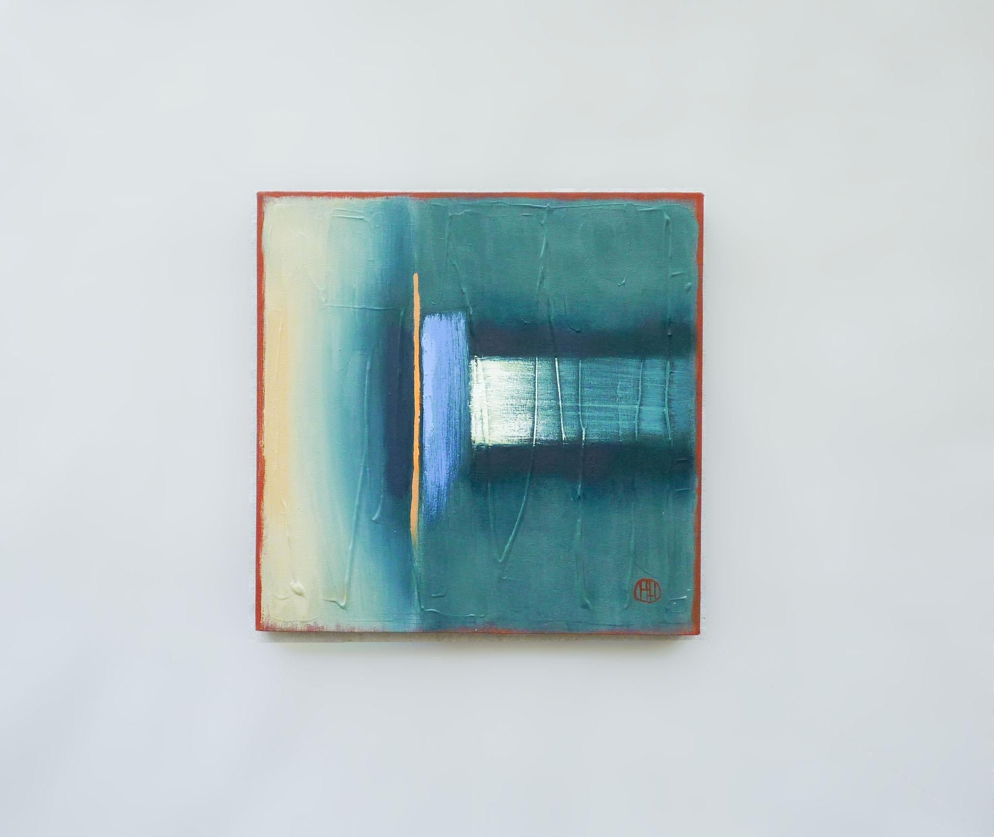 Seeking Balance, Abstraktes Ölgemälde (Blau), Abstract Painting, von Heidi Hybl