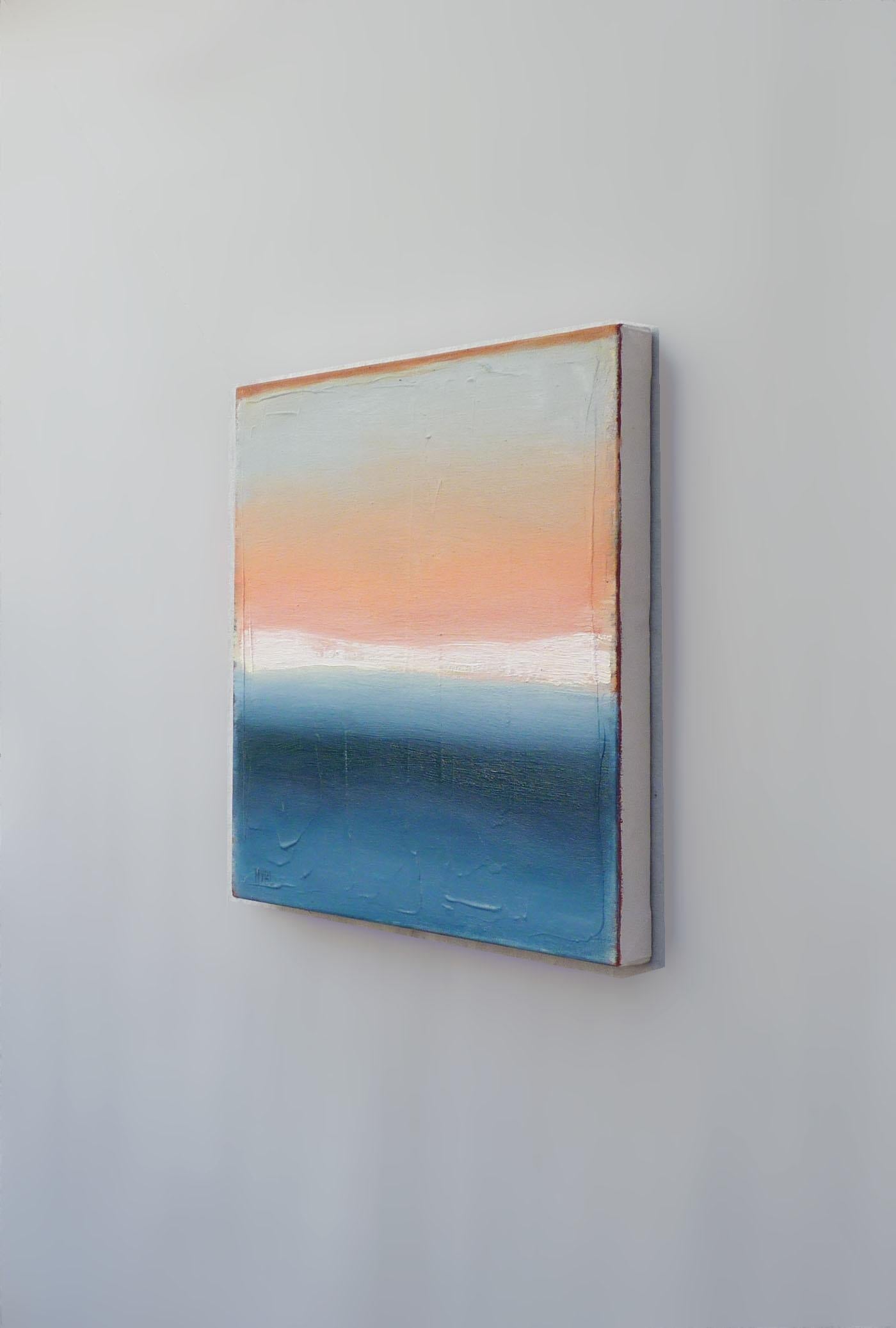 <p>Artist Comments<br>Artist Heidi Hybl portrays an abstract seascape where the orange-painted sky, soft white mist, and tranquil blue ocean seamlessly blend into one dreamy composition. 