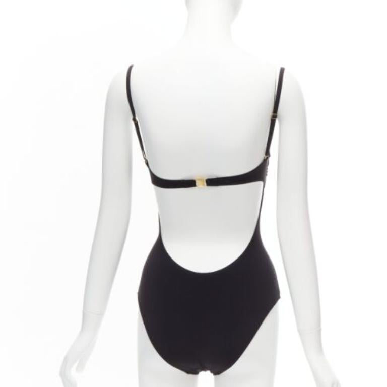 Donna HEIDI Klein, costume da bagno intero senza schienale e svolazzante con logo in oro nero US0 XS in vendita