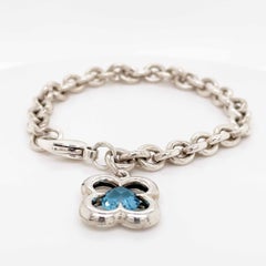 Heidi Klum Authentic Blue Topaz Flower Charm Bracelet, Sterling Silver Rare