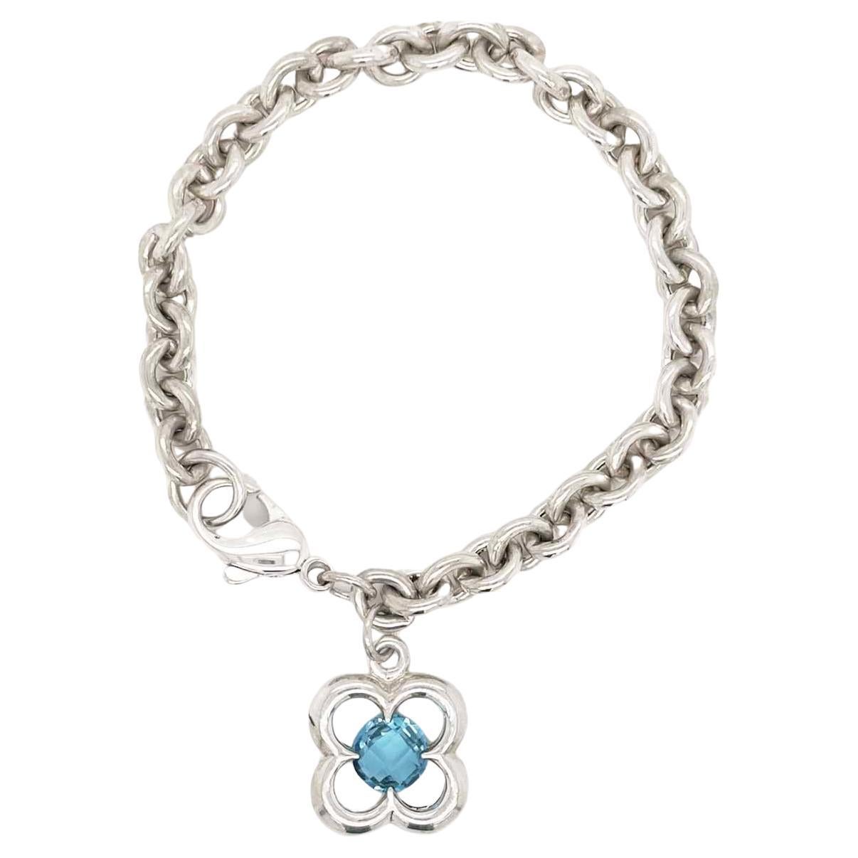 Heidi Klum Authentic Blue Topaz Flower Charm Bracelet, Sterling Silver Rare