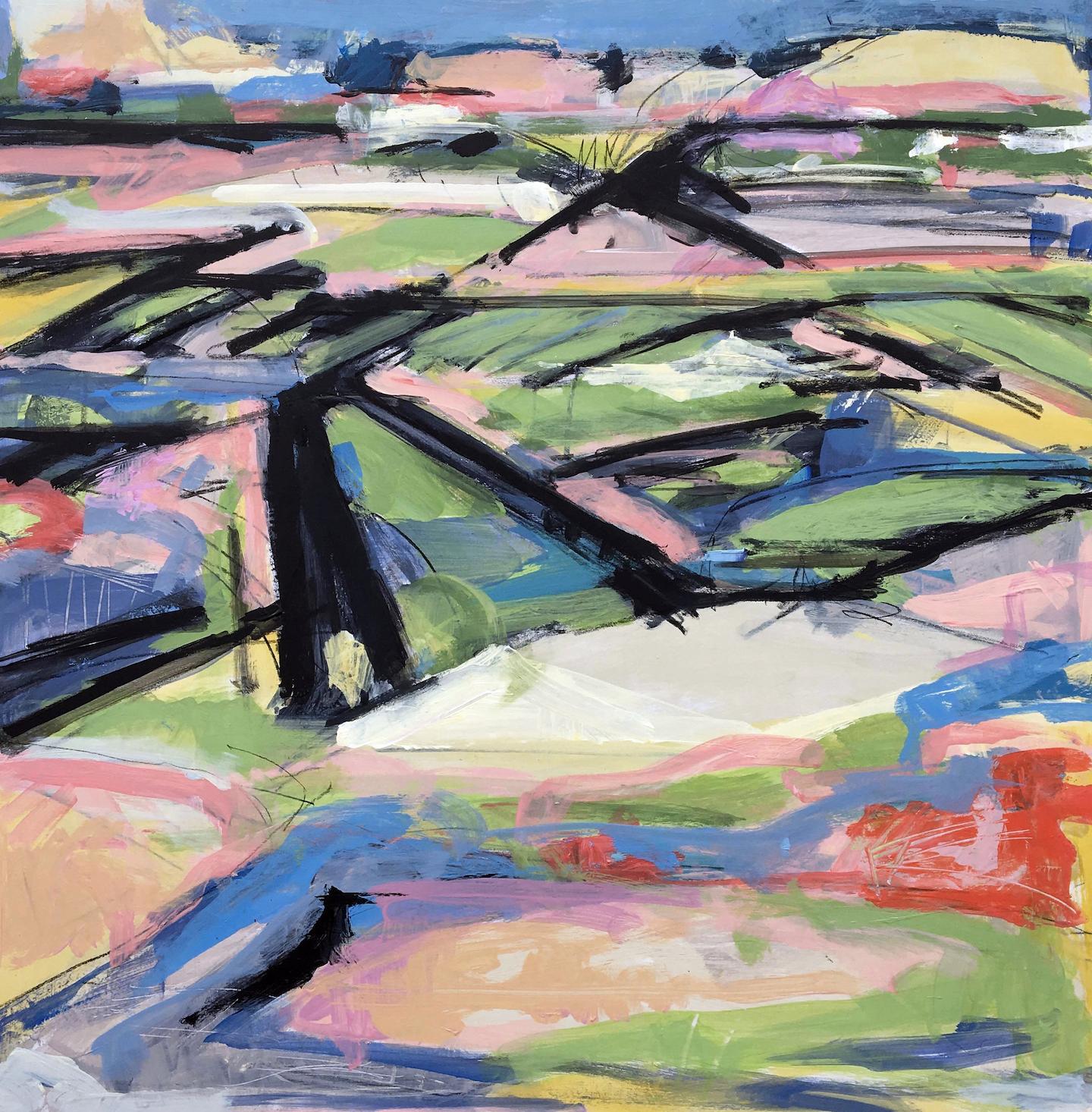 Heidi Lanino Landscape Painting - Little York Road, Spring Field (Painted Landscape on Board)
