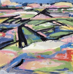 Little York Road, Spring Field ( Paysage peint sur panneau)