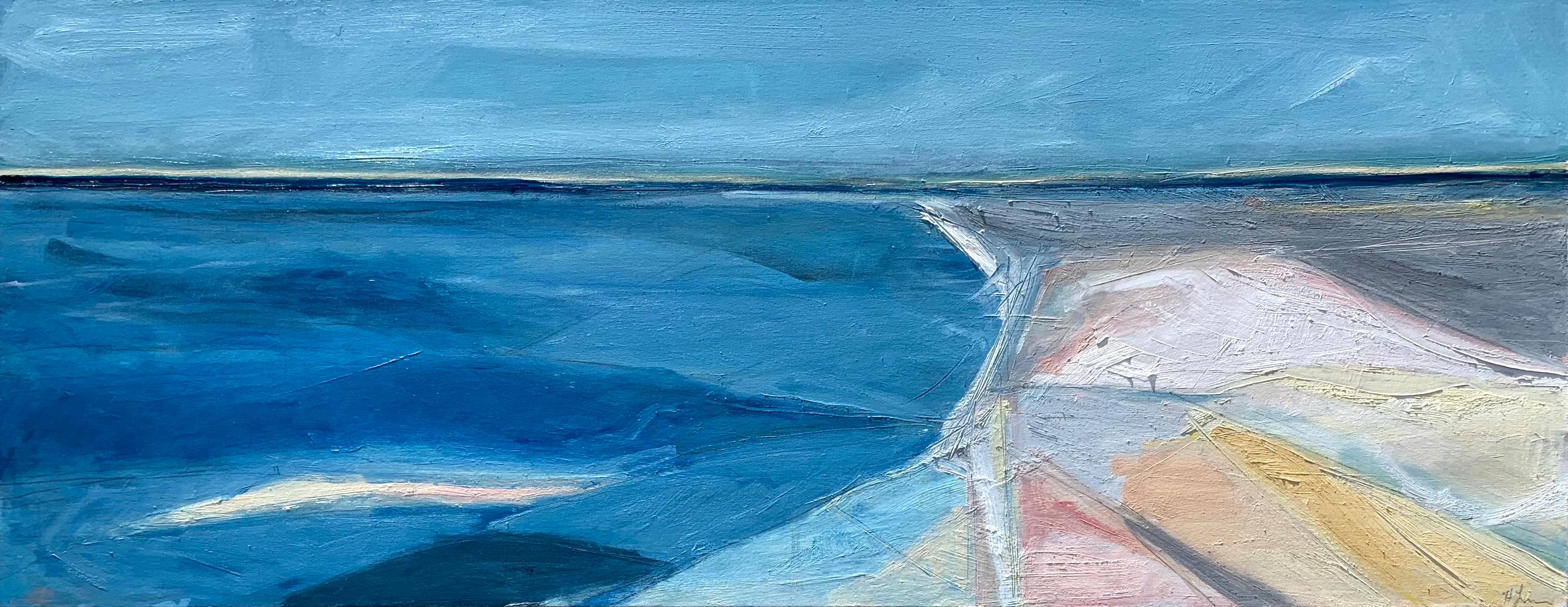 Landscape Painting Heidi Lanino - Paysage marin, grande peinture à l'huile sur toile en bleu