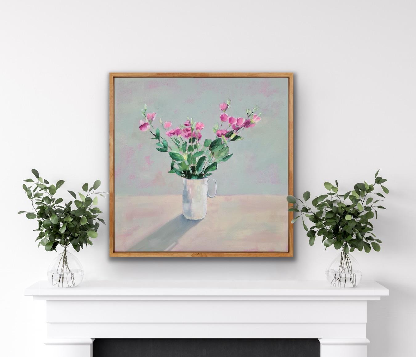 Pink Flowers, Heidi Laughton, Original painting, Still life art, Floral art - Gray Still-Life Painting by Heidi Laughton 