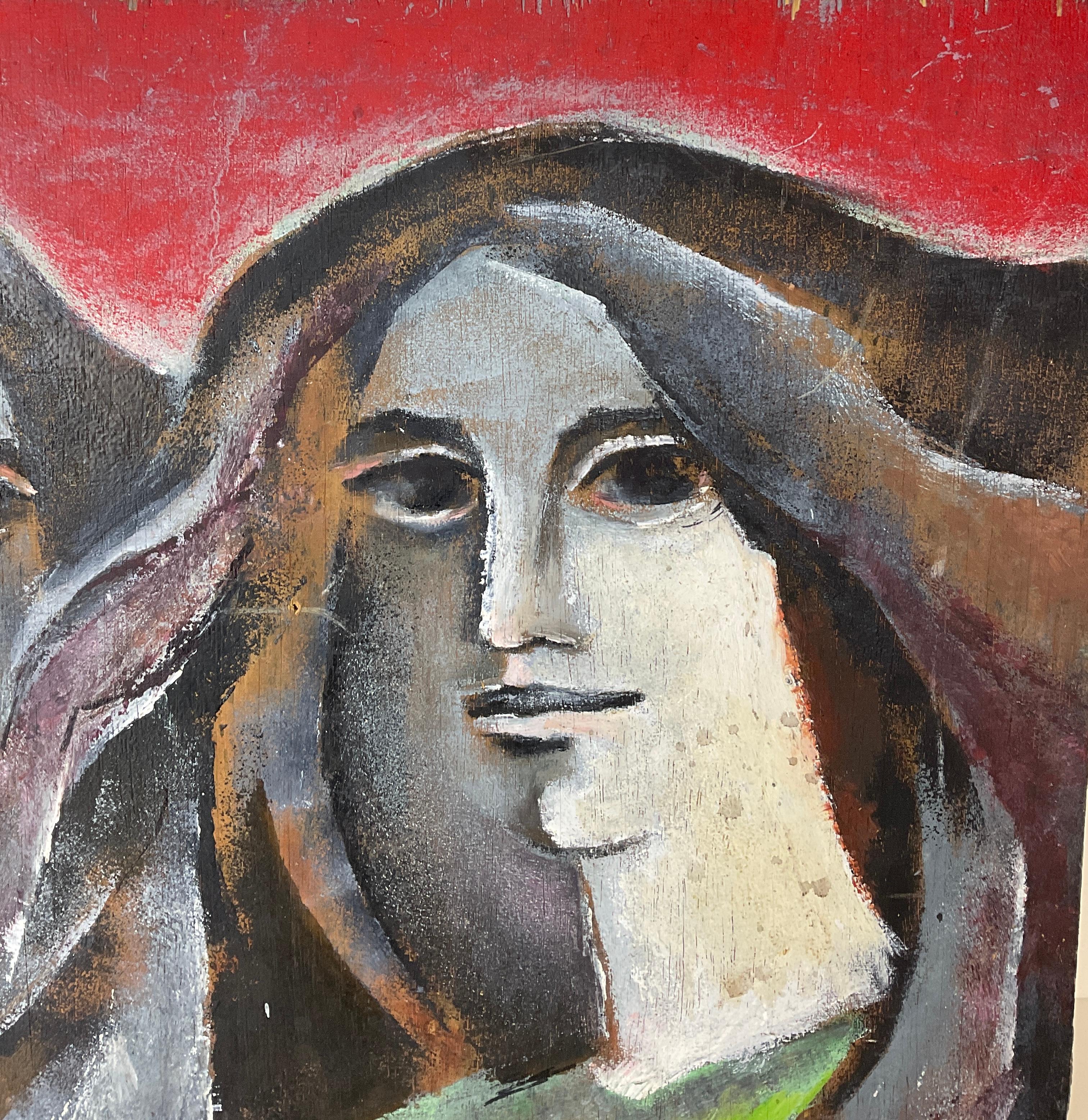 Mid-Century Modern Peinture à l'huile sur panneau double face Heidi Melano en vente