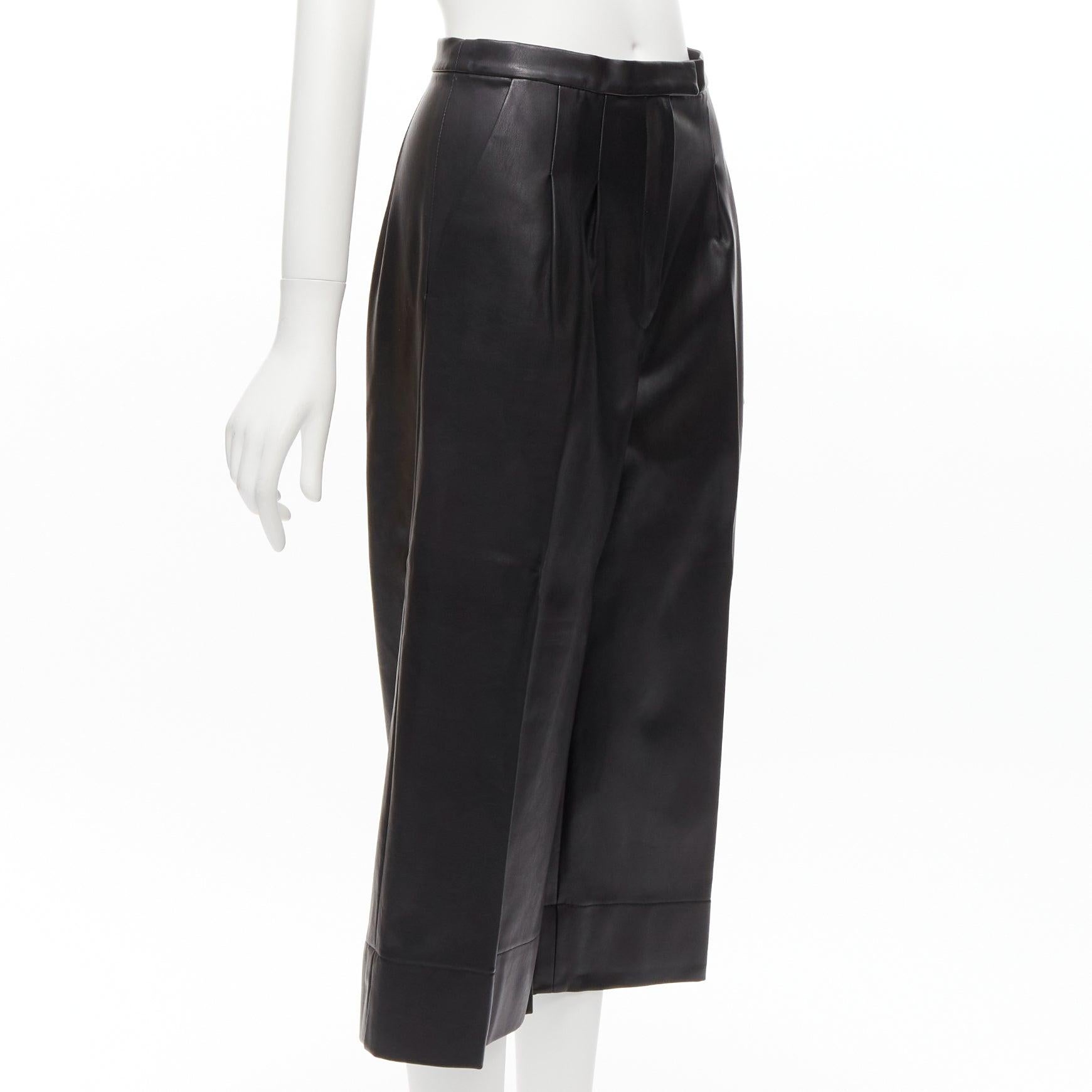 HEIDI MERRICK black leather pleated front high waist cropped culotte pants US2 S In Excellent Condition In Hong Kong, NT