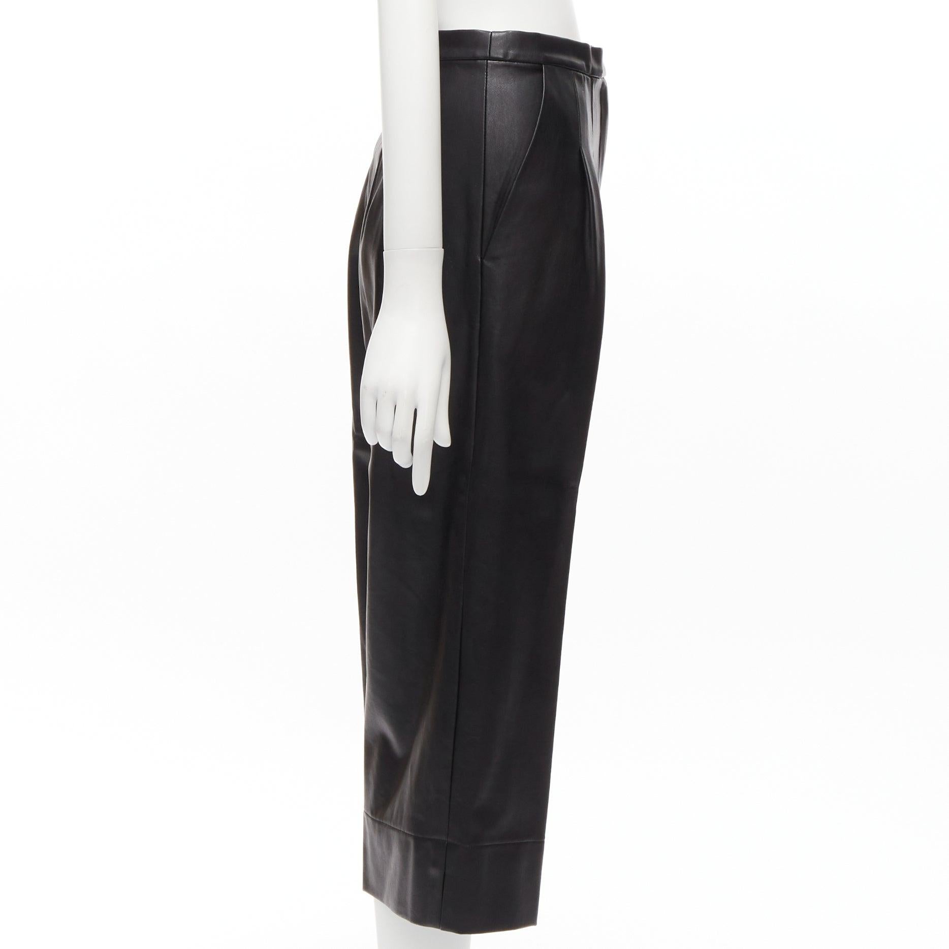 Women's HEIDI MERRICK black leather pleated front high waist cropped culotte pants US2 S
