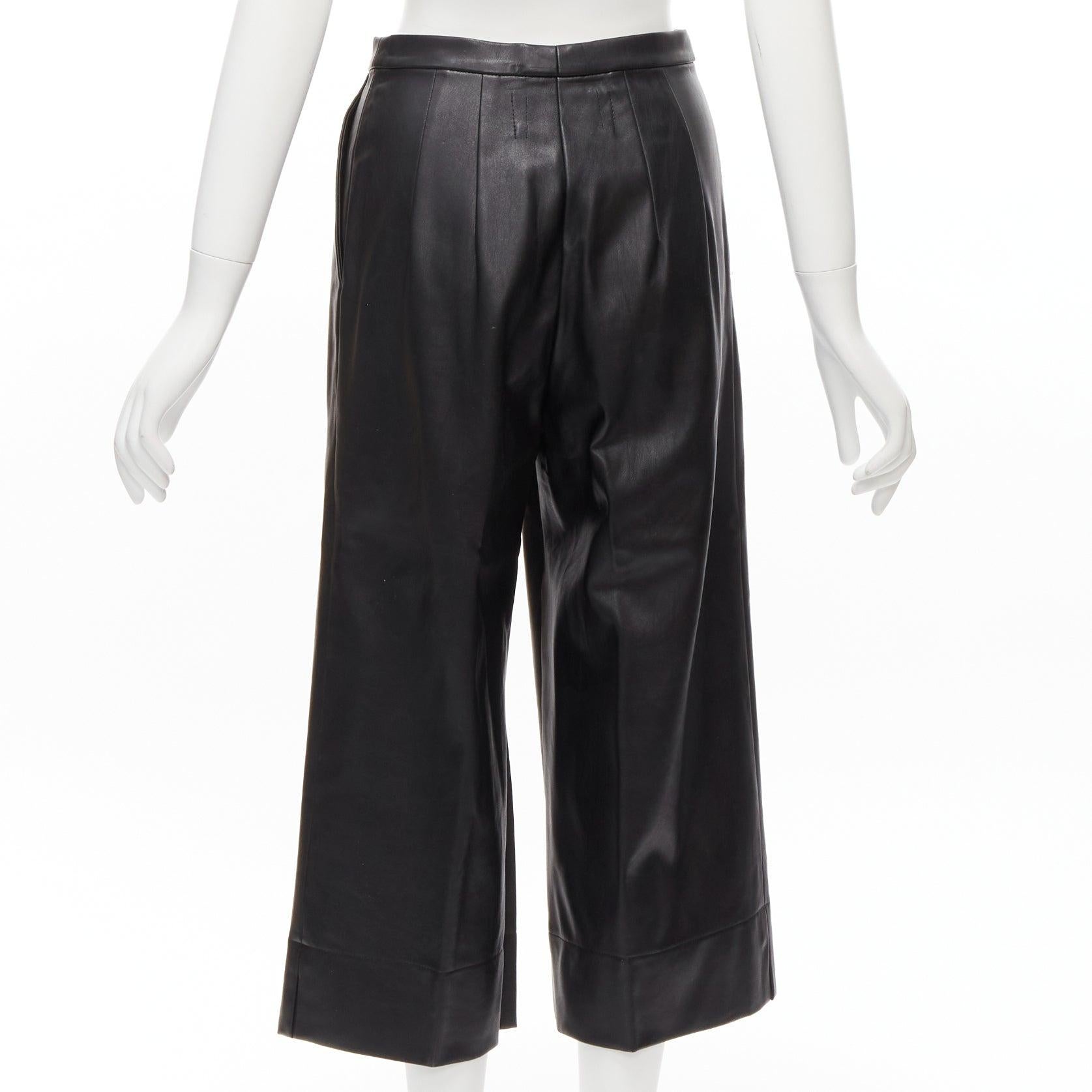 HEIDI MERRICK black leather pleated front high waist cropped culotte pants US2 S 1