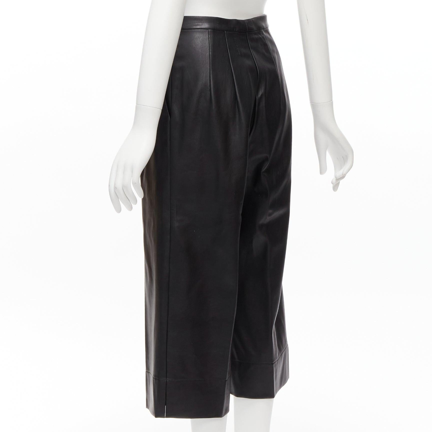 HEIDI MERRICK black leather pleated front high waist cropped culotte pants US2 S 2