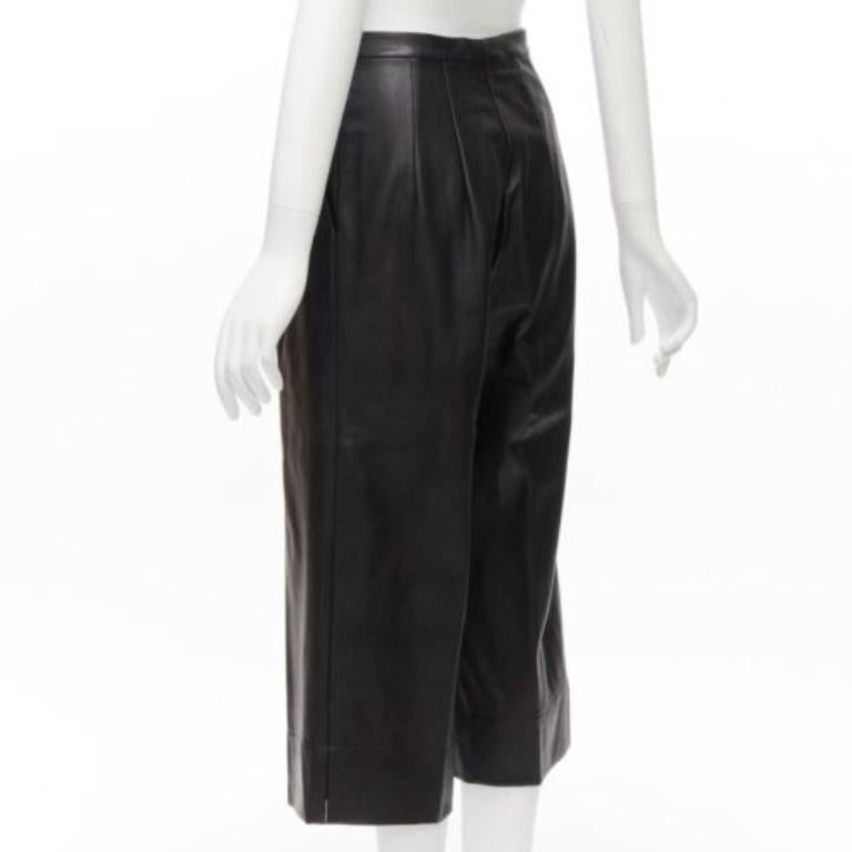 HEIDI MERRICK pantalones culotte de cuero negro con pliegues delanteros y cintura alta US2 S en venta 1