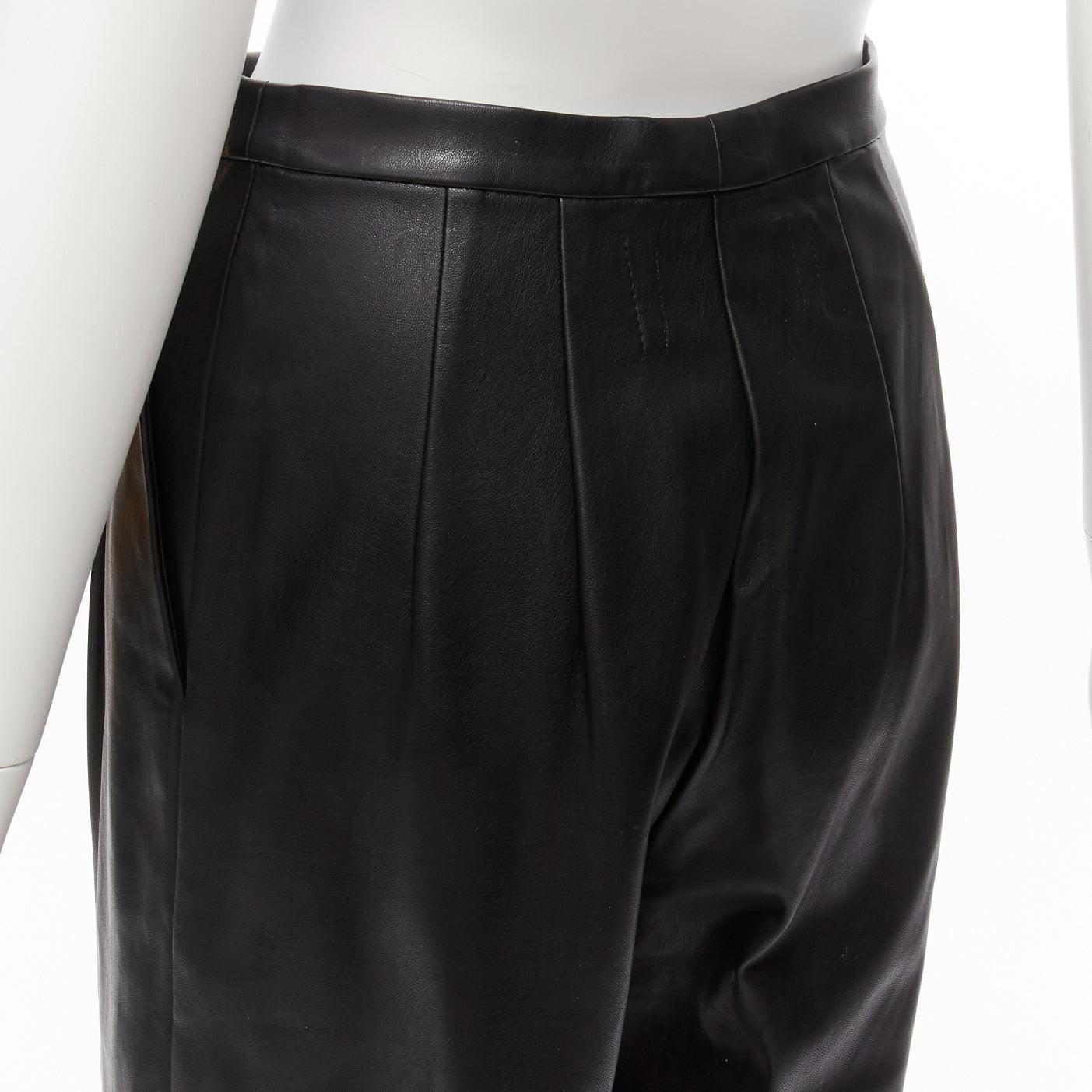 HEIDI MERRICK black leather pleated front high waist cropped culotte pants US2 S 3