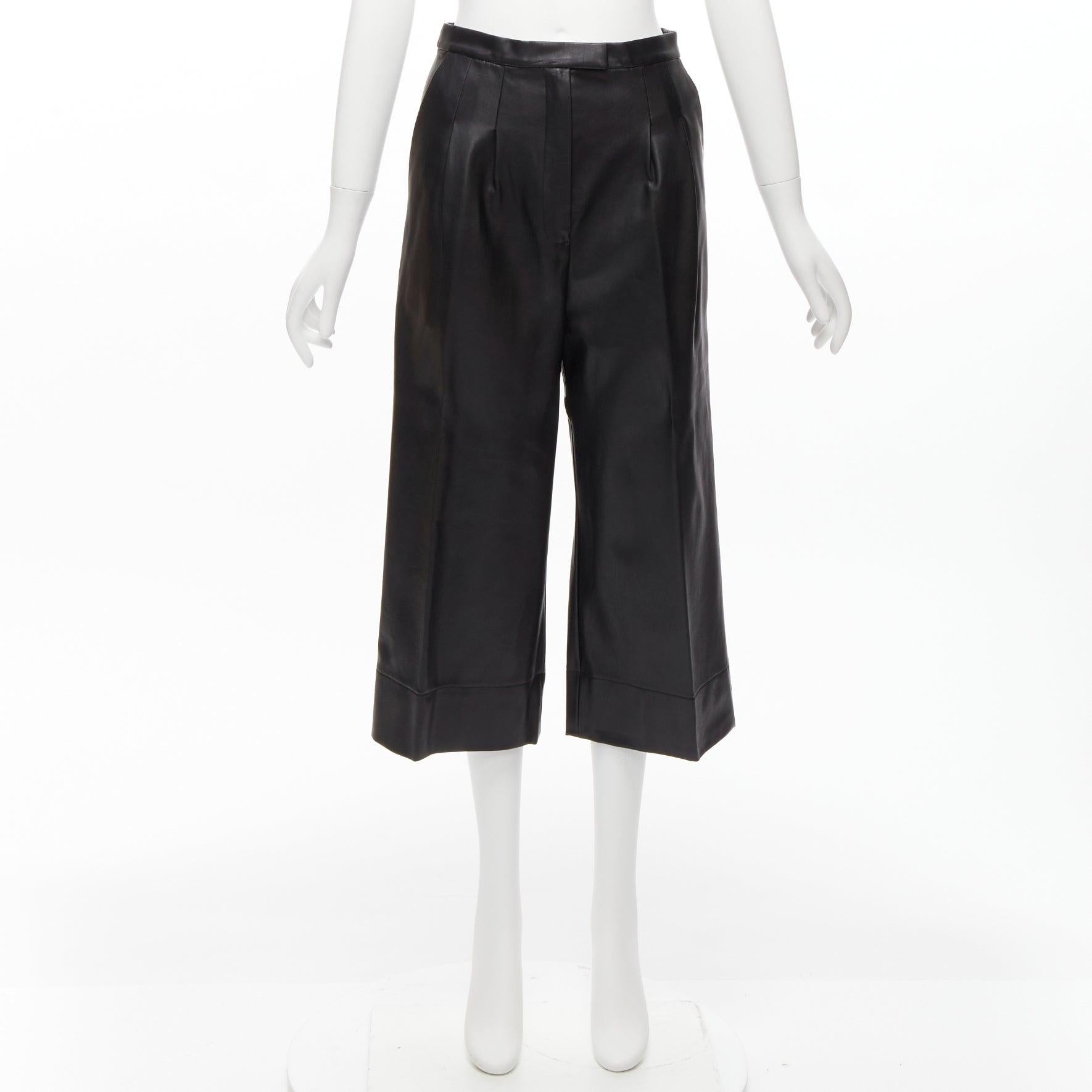 HEIDI MERRICK black leather pleated front high waist cropped culotte pants US2 S 5