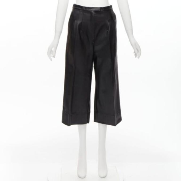 HEIDI MERRICK pantalones culotte de cuero negro con pliegues delanteros y cintura alta US2 S en venta 4