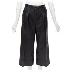 HEIDI MERRICK black leather pleated front high waist cropped culotte pants US2 S