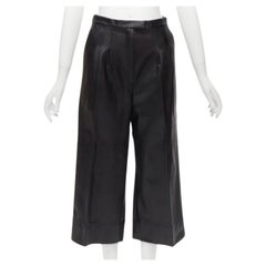 HEIDI MERRICK pantaloni culotte a vita alta in pelle nera plissettata US2 S