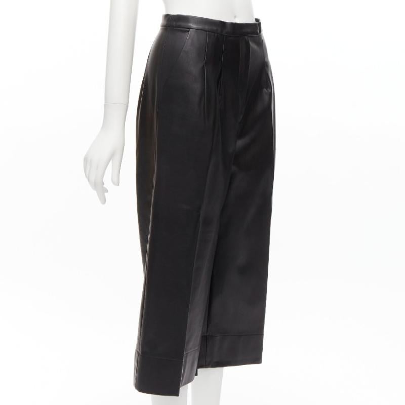 Black HEIDI MERRICK genuine leather pleated high waist cropped culotte pants US2 S For Sale