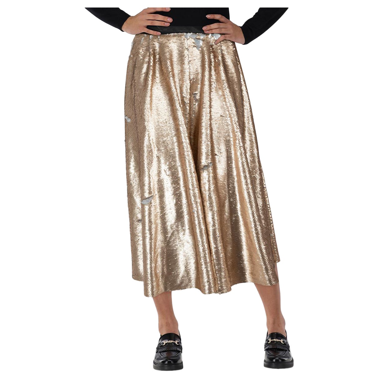 Heidi Merrick Gold 
Silver Flip Sequin Midi Skirt Size XS en vente