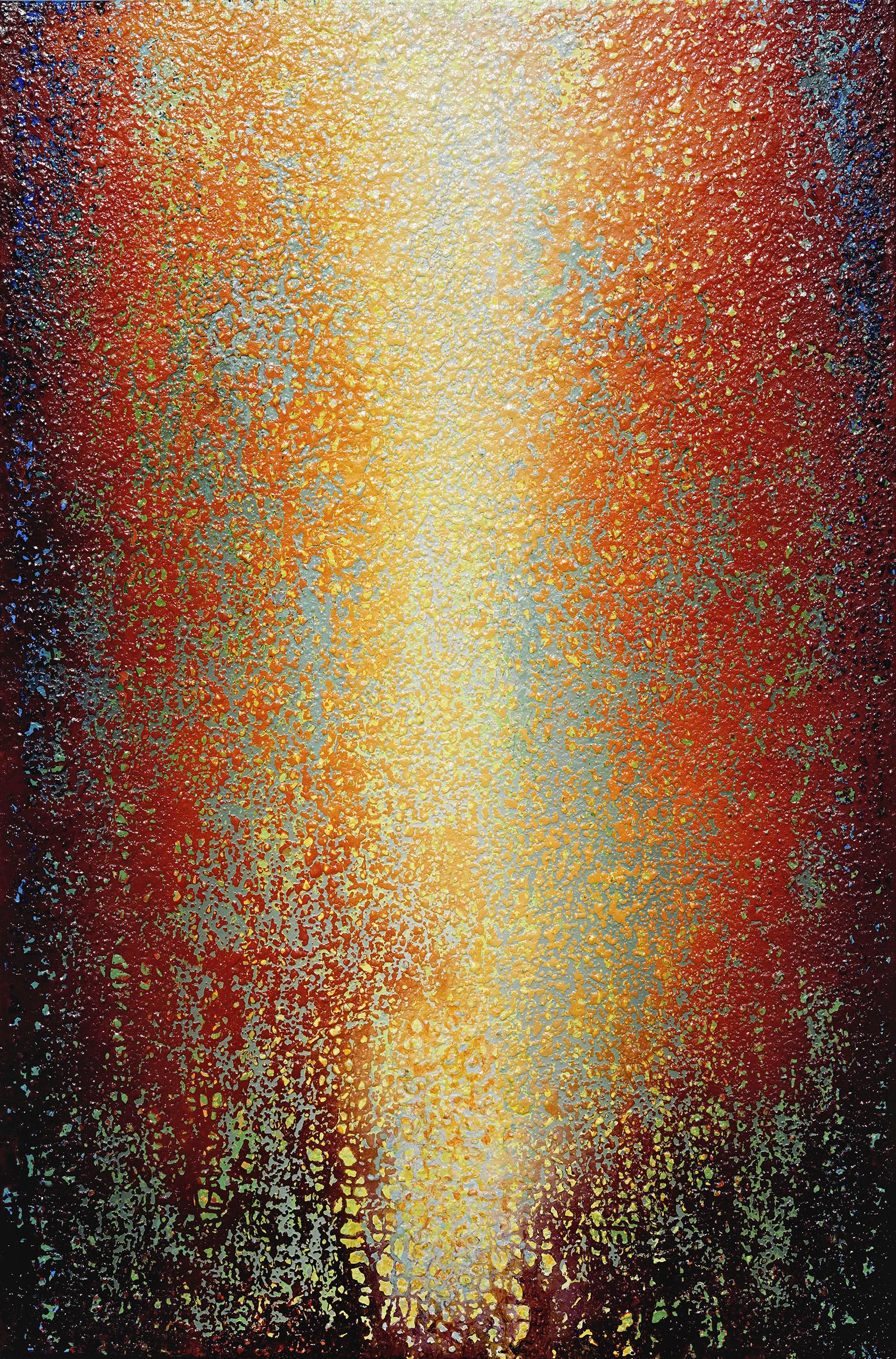 Heidi Thompson's "Empathy Awakened" is a 60 x 40 inch abstract painting on canvas. Unframed.
Rust, orange, and blue colors create a very poetic abstraction of color and light, reminiscent of nature and natural phenomena. The center of the painting