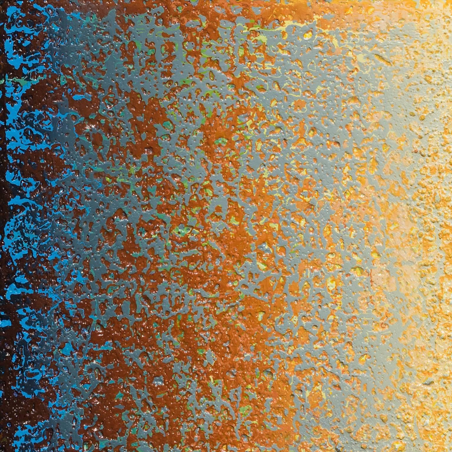 Soul Radiance - Abstract Large Vertical Orange and Blue Painting - Brown Abstract Painting by Heidi Thompson