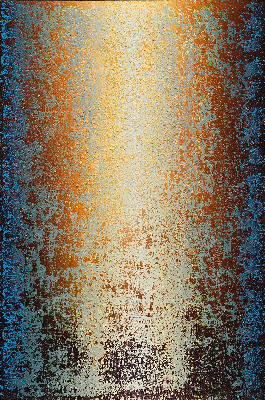 Heidi Thompson Abstract Painting - Soul Radiance - Abstract Large Vertical Orange and Blue Painting