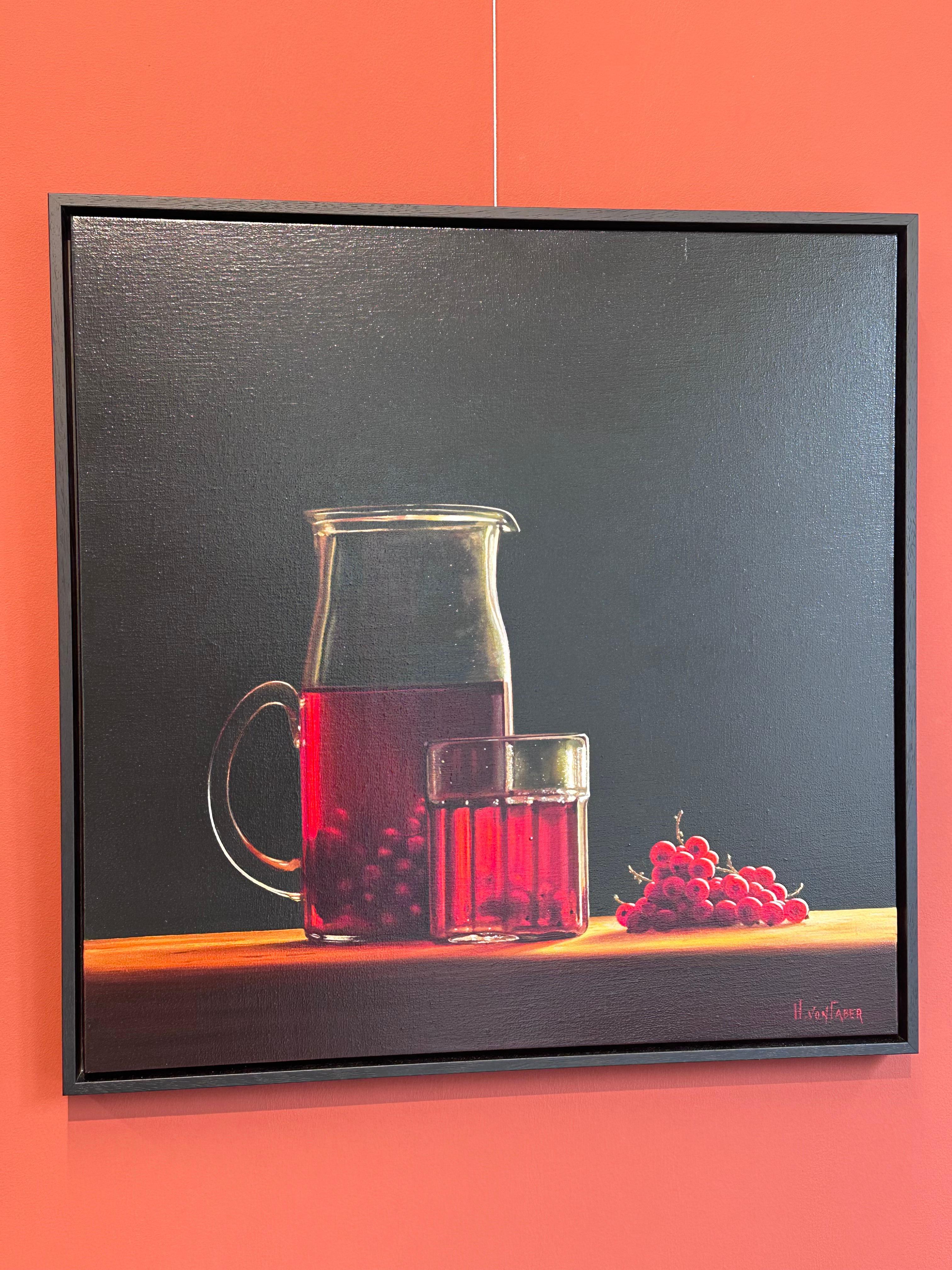 Berry juice with ribbed glass - 21st Century Dutch Still-life painting - Painting by Heidi von Faber