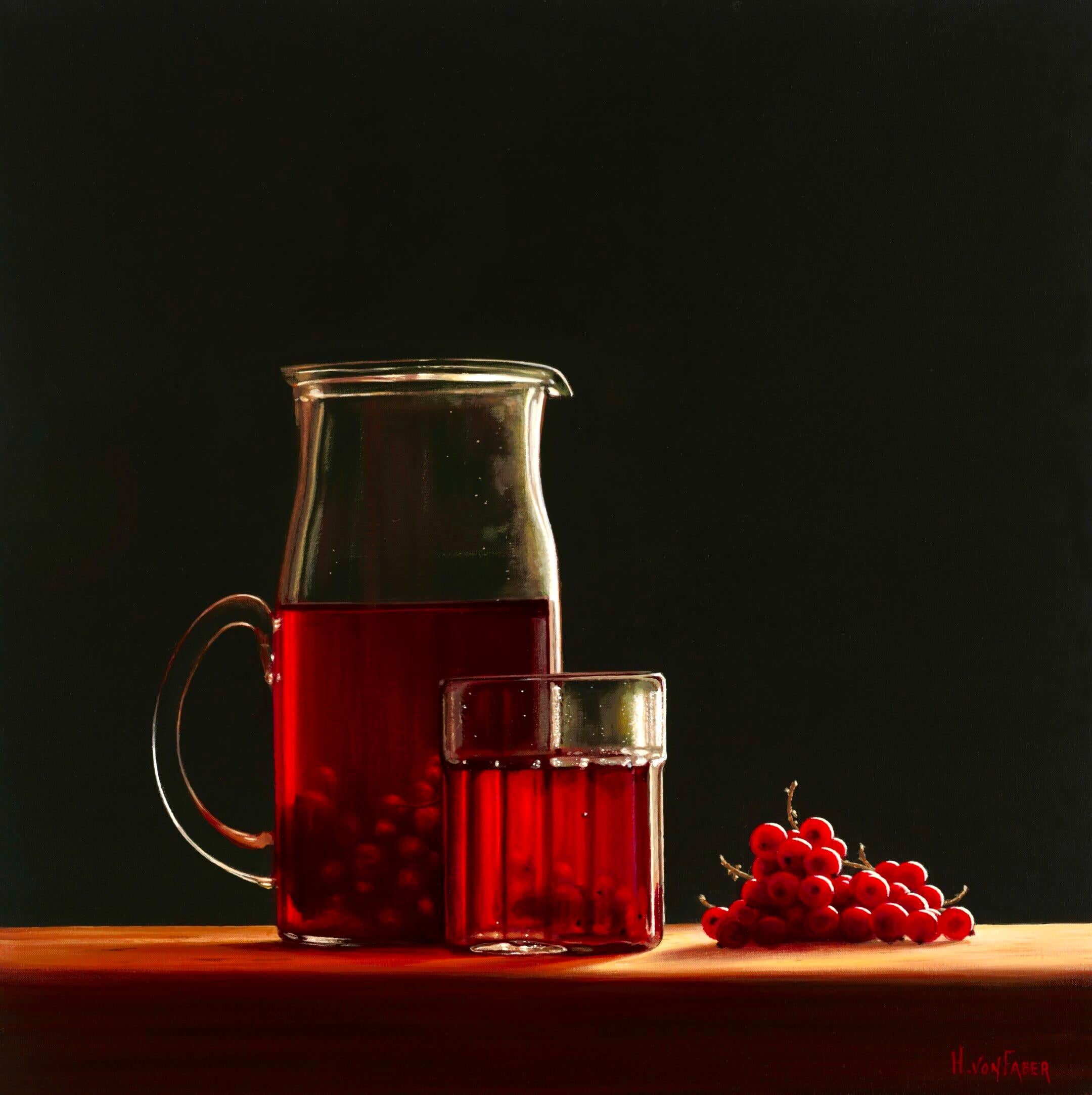 Heidi von Faber Figurative Painting - Berry juice with ribbed glass - 21st Century Dutch Still-life painting