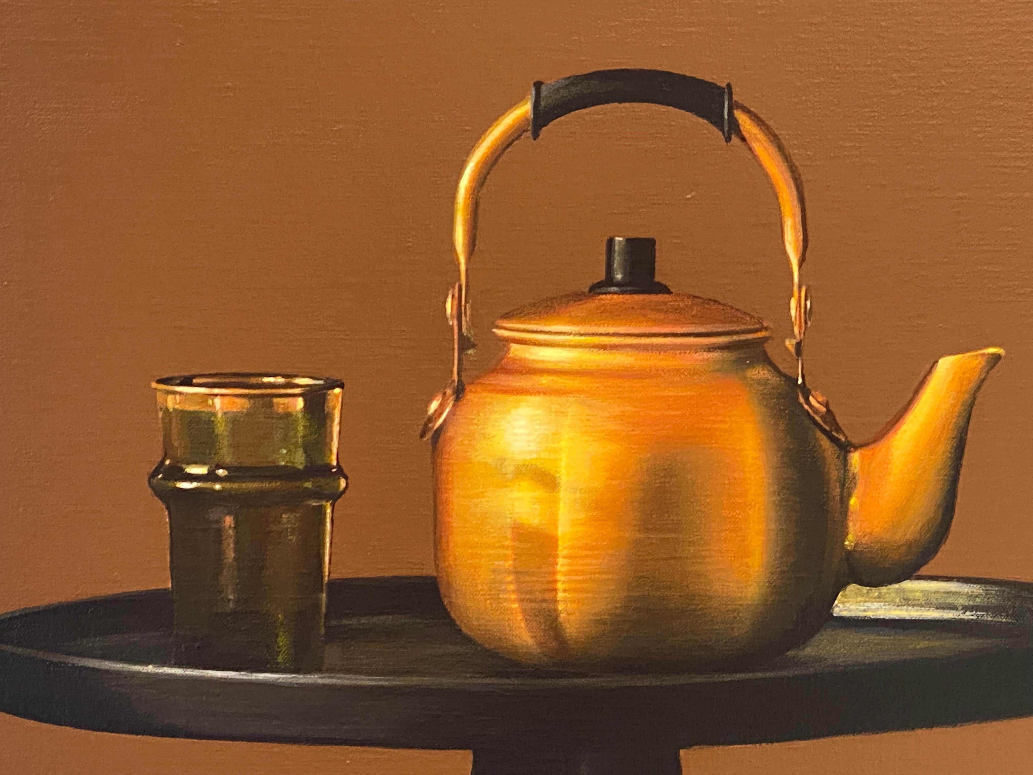 Chair with Golden Tea Pot-21st Contemporary Dutch Realistic Still-life painting  1