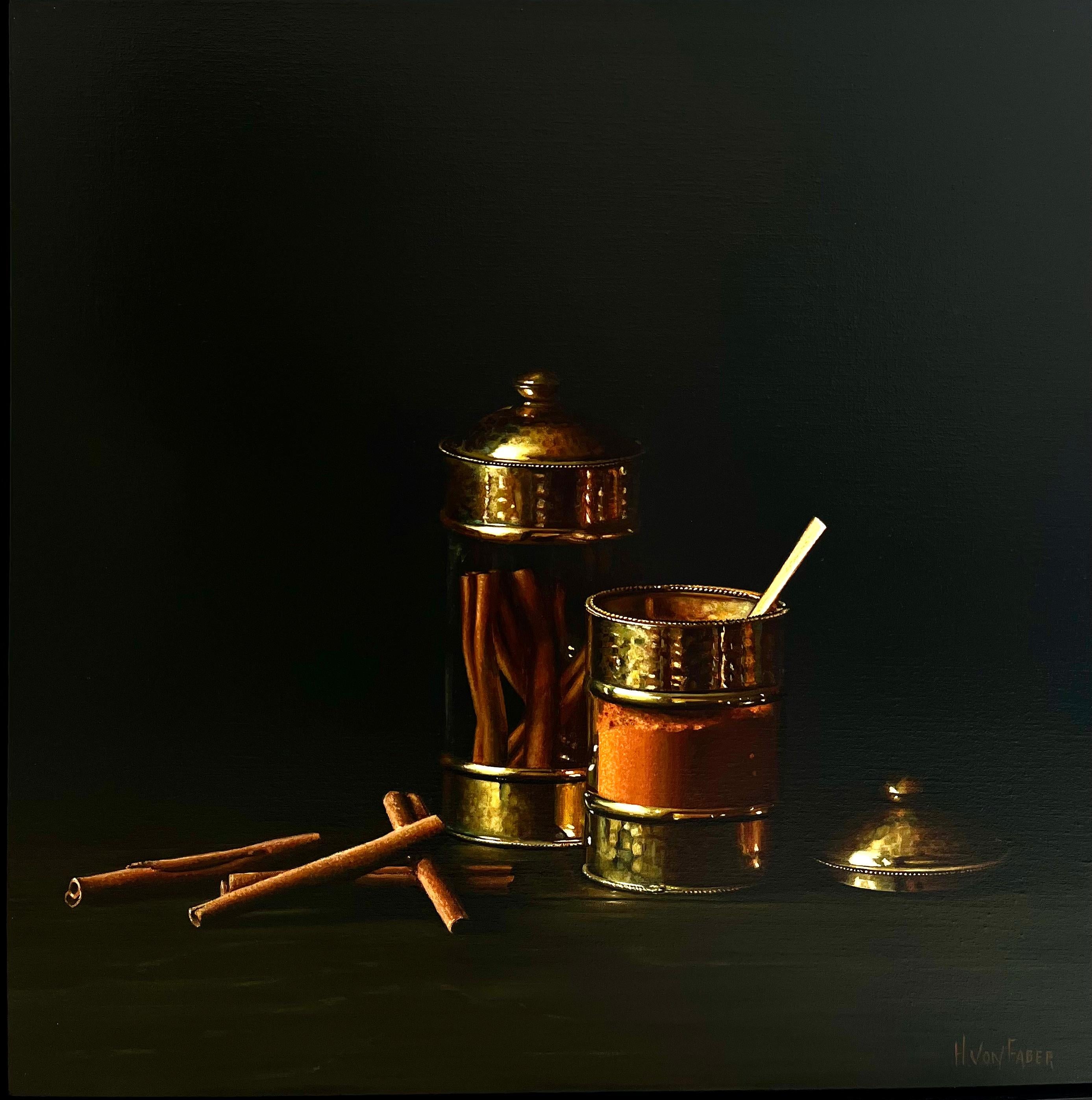 Heidi von Faber Still-Life Painting - Cinnamon Still Life - original modern classical still life dutch food hyper real