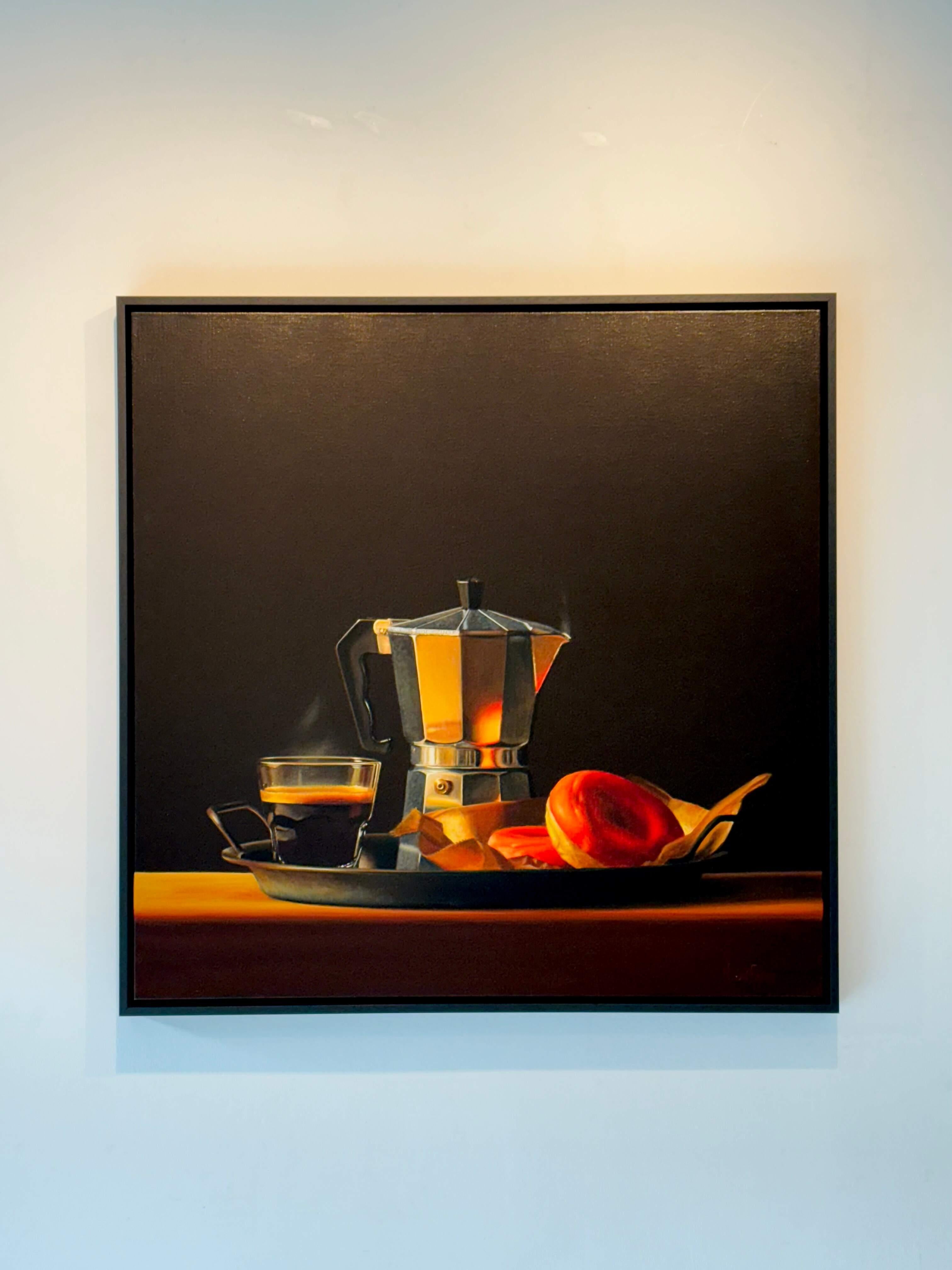 Rosquillas -pintura original moderna de bodegón hiperrealista- Arte contemporáneo - Still-Life Painting Negro de Heidi von Faber