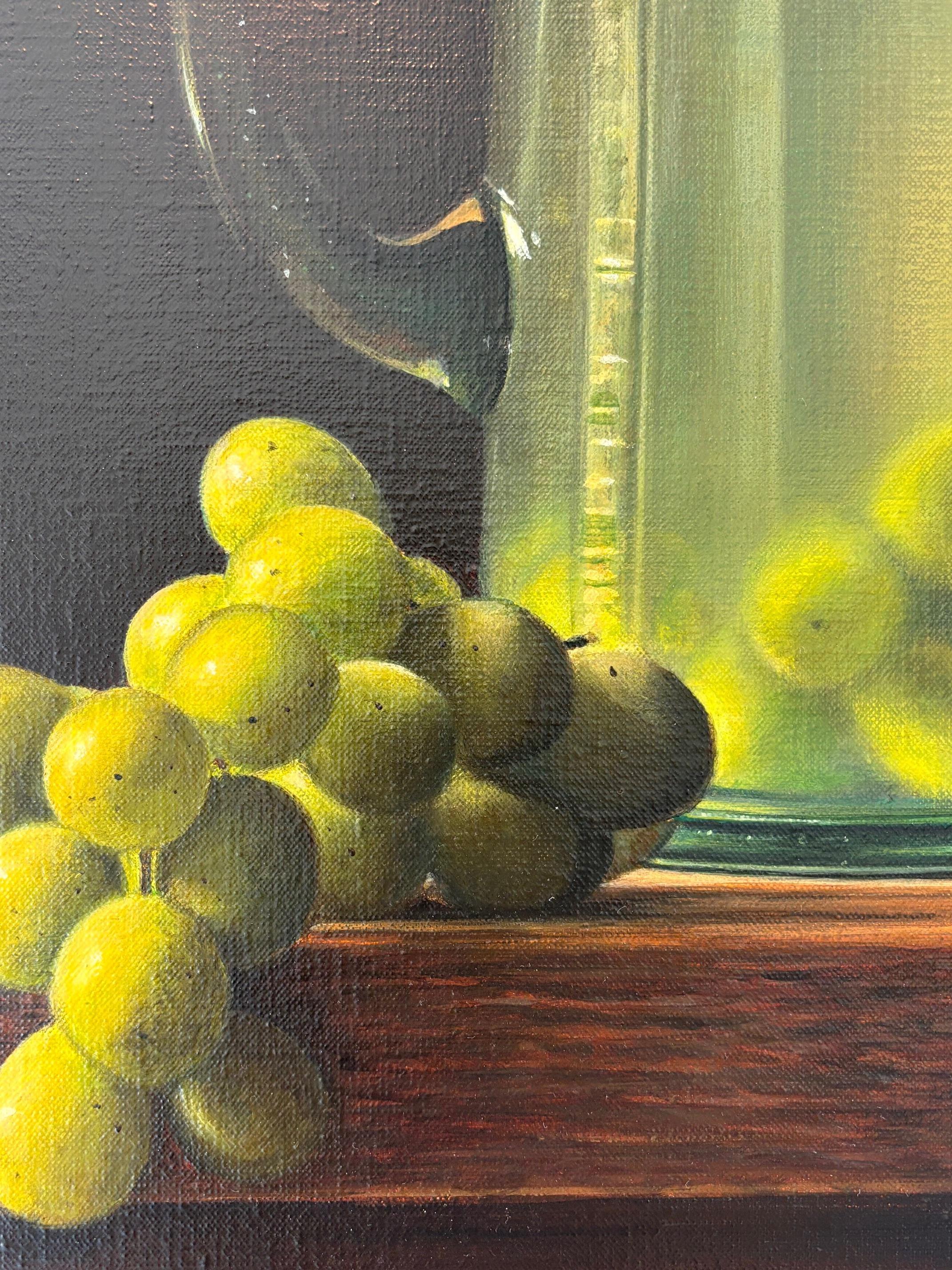 Uva e brocca - quadro originale di natura morta realistica - Arte contemporanea - Painting Fotorealista di Heidi von Faber
