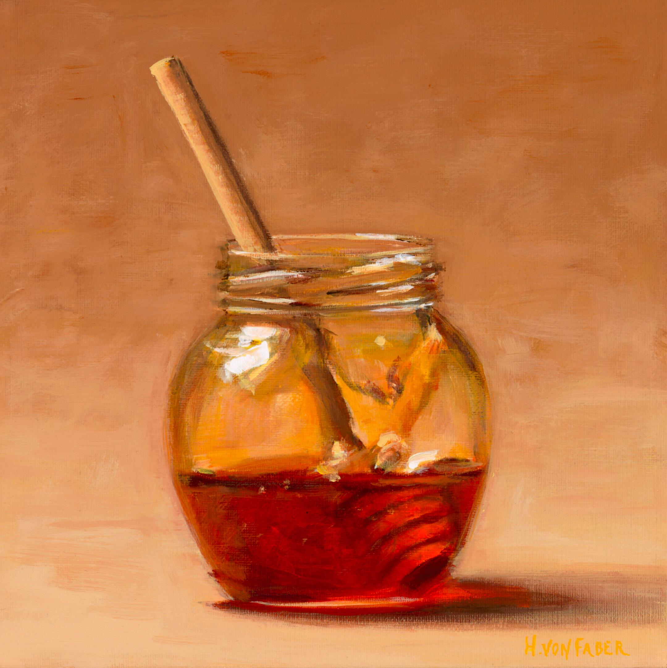 Figurative Painting di Heidi von Faber - Miele - Quadro realistico del XXI secolo raffigurante un barattolo di miele