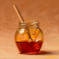 Miel - Pintura realista de bodegón del siglo XXI de un tarro de miel